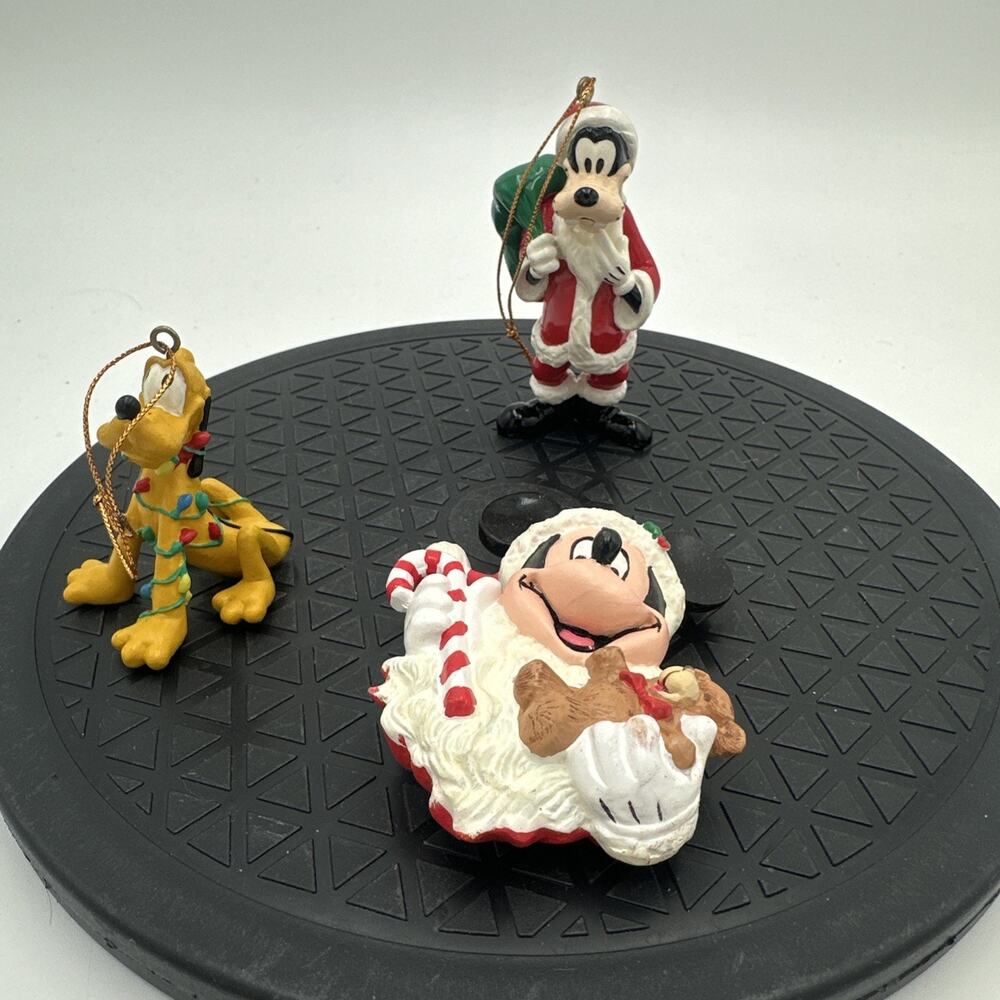 Set Of 3 Disney Vintage Christmas Collection Ornaments Mickey Pluto And Goofy